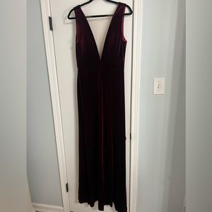 Jenny Yoo Logan Deep-V Velvet Column Gown dark berry size 12